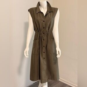 Calvin Klein Olive Green Sleeveless Button-Down Dress